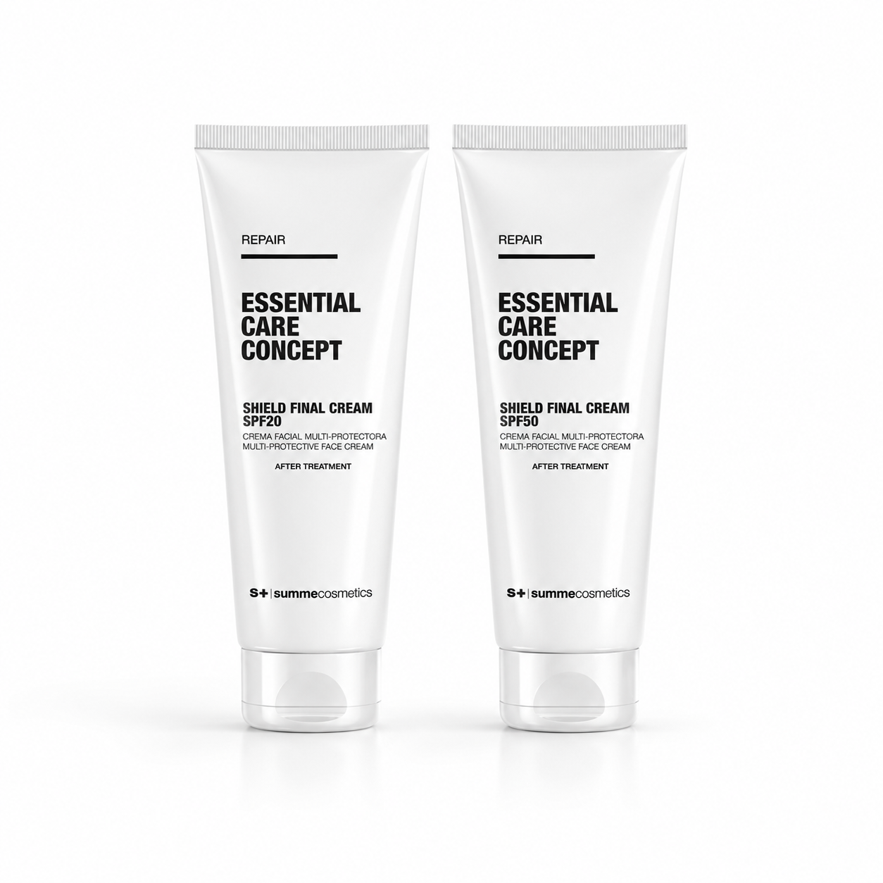 Shield Final Cream SPF20 & SPF50 Duo — Duo multi-protector SPF20 + SPF50 para uso diario.